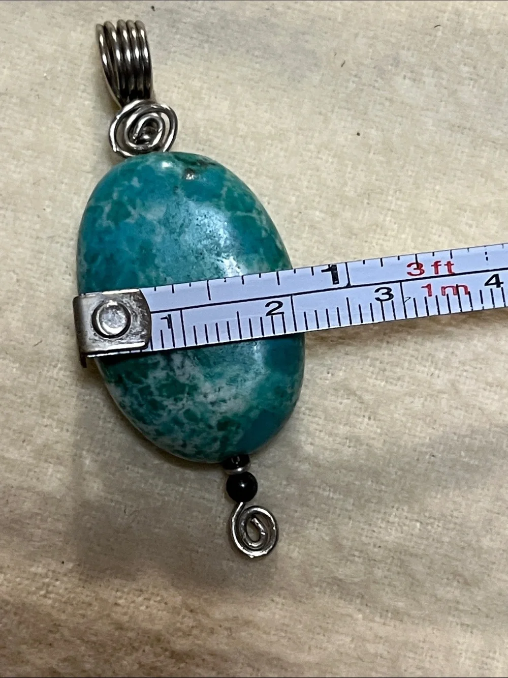 Turquoise Blue Oval Stone Pendant Necklace with Silver Spiral Accents